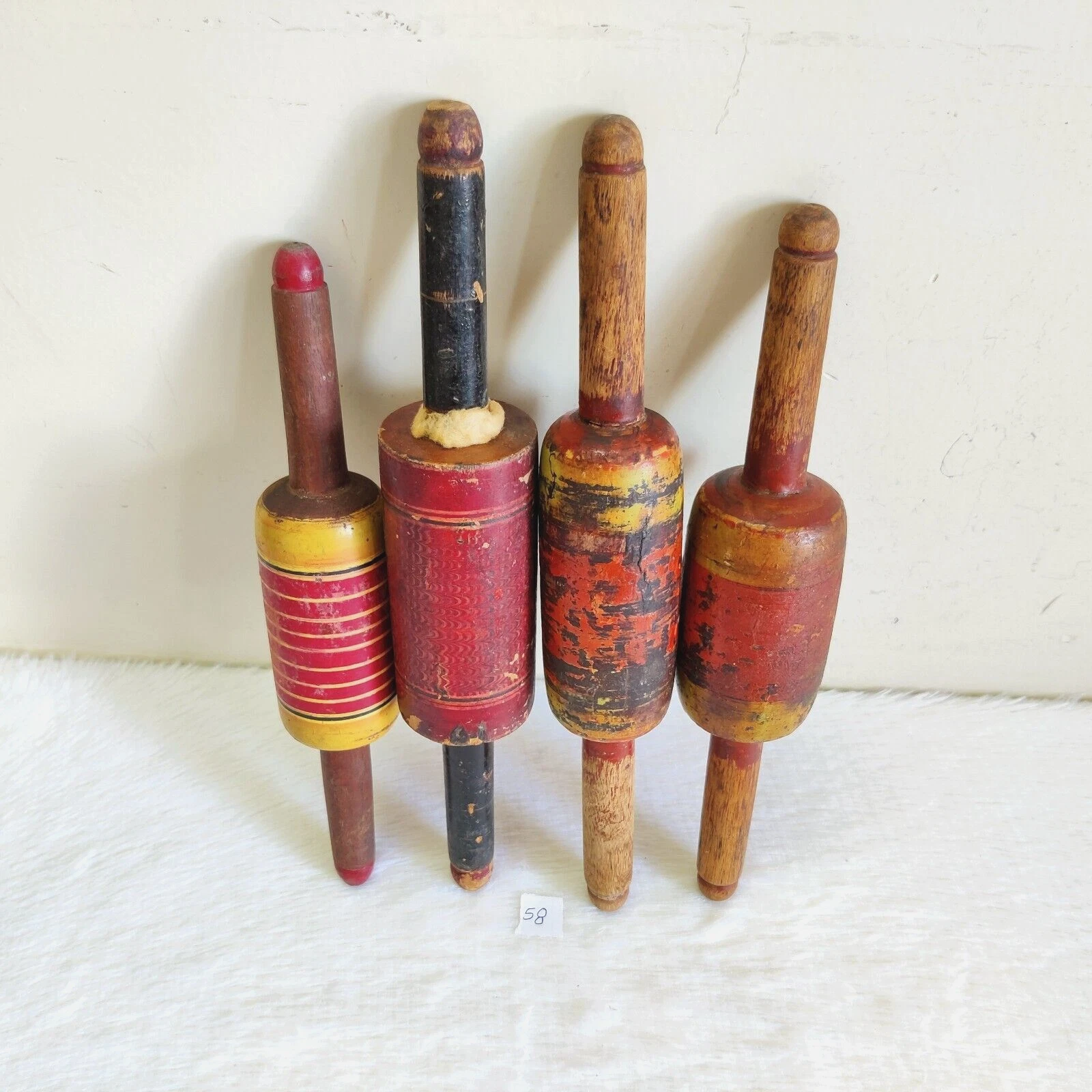 Vintage Original Handmade Tortilla Bread Bakers Wooden Rolling Pin 4Pc 58