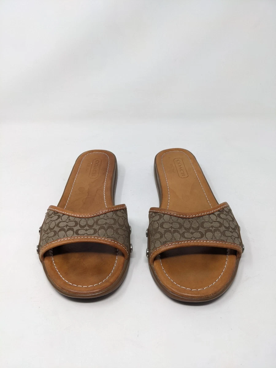 Coach Augusta Tan Brown Slides Flat Sandals leather Size 6 US eBay