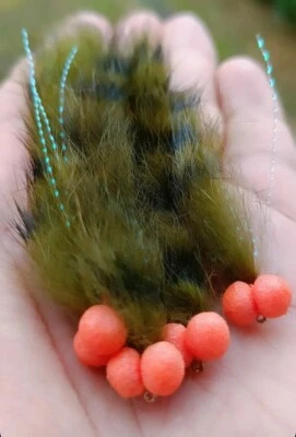 WET YOUR FLY 3 x olivfarbene Schlange schwarz vergittert orange Boobie Augen Größe 10