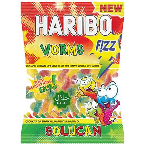 1x Haribo Fizzy Worms 100 Halal Jelly Jellies Sweets Party Gift Sour