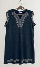 THML Dress Womens Large Gray Embroidered Sweater Knit Cap Sleeve Tribal Mini