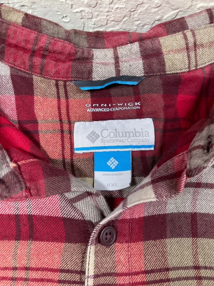 Columbia Omni Wick XXL 2X Franela Evaporación Avanzada Cuadros Hombres Rojo Manga Larga Foto 3 de 4