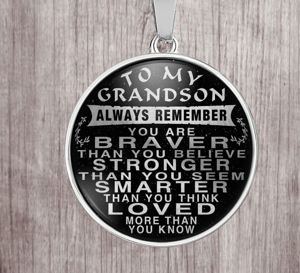 GRANDSON GRANDPA GRANDMA WORDS charm pendant Sterling Silver 925