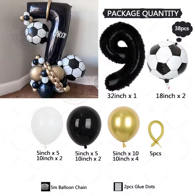 Juego de 38 globos de fútbol negros de 30" de látex para decoración de cumpleaños para niños Reino Unido Foto 2 de 4