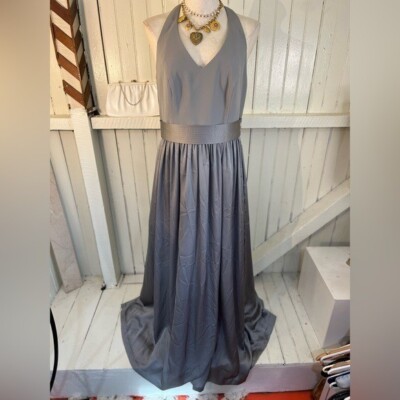 mercury colored bridesmaid dresses WHITE By Vera Wang Color Formal V-Neck Halter Gown with Sash/Pockets 12 Cutout Backless Split Maxi 24 hours Size:US24