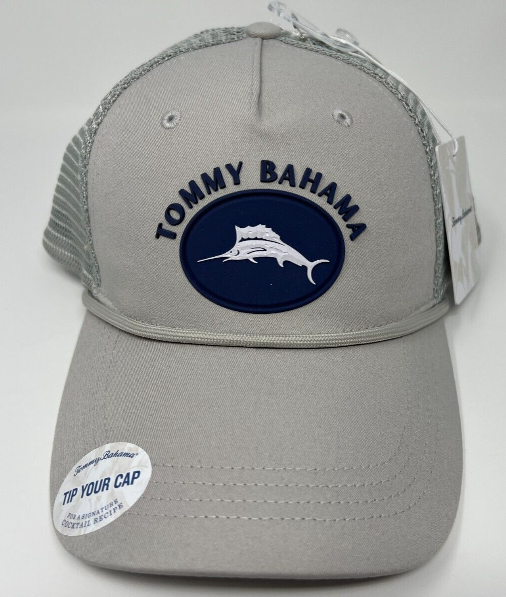 Tommy Bahama Tip Your Cap Marlin Patch Mens Grey Trucker Hat Baja Margarita