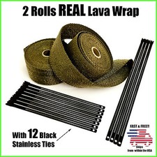 Titanium Lava Exhaust Header Pipe Heat Wrap 2 Rolls 2x25 Black Stainless Ties