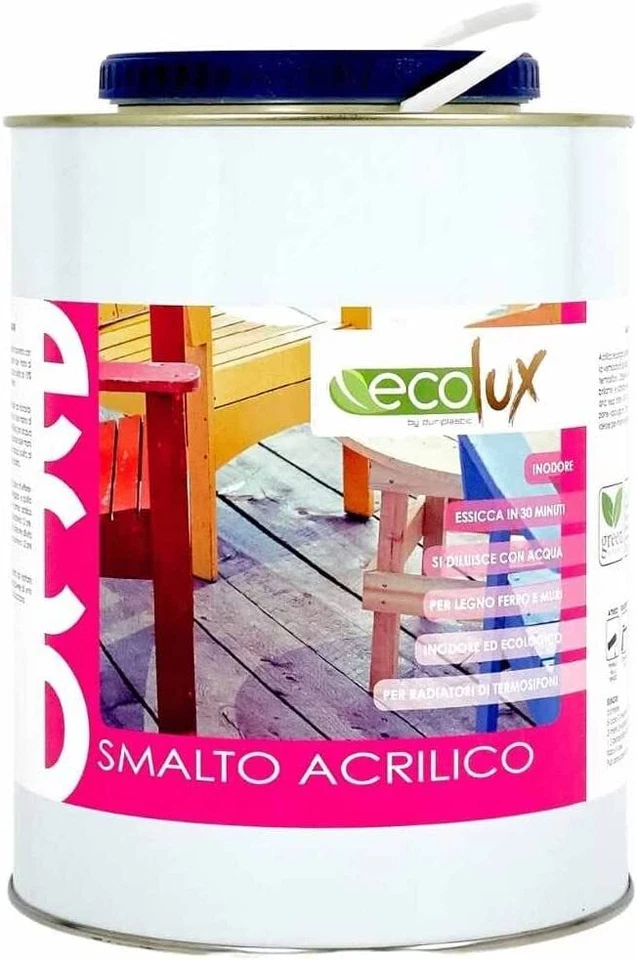Ecolux Smalto Ecologico Lucido Acrilico ad Acqua Inodore per Interno ed Esterno Foto 3 de 4