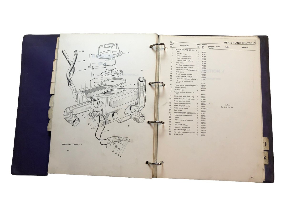 Jensen Healey OEM Parts List Catalog Illustrated Assembly Manual