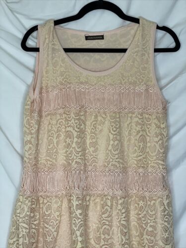 John Fashion Boho Rouge rosa cremefarbene Spitze geschichtet Stretch ärmelloses Kleid Größe XL - Bild 2 von 12