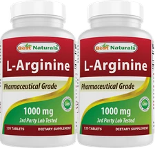 2 Pack Best Naturals L-Arginine 1000mg 120 Tablets
