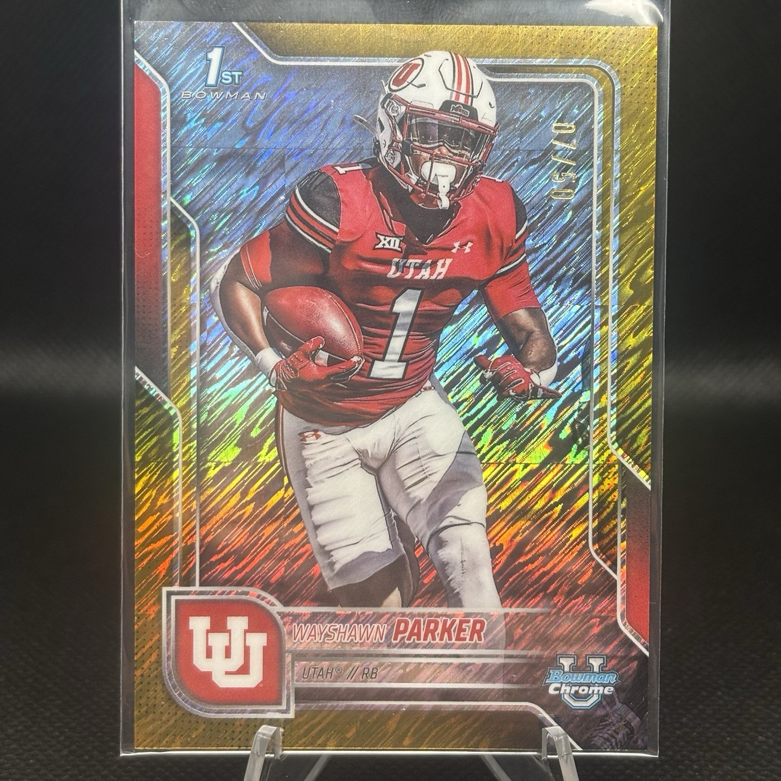 2025 Bowman University Chrome Wayshawn Parker Gold Shimmer Refractor /50 Utah RC