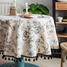 Runde Tischdecke Vintage Blumen Baumwolle Leinen Bauernhaus Deko Tisch