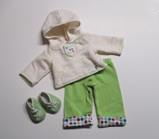 American Girl Bitty Baby Twins 2008 White Dots Green Pants Hoodie Shoes Outfit