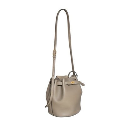 Mulberry Neutral Gray Pebbled Grain Leather Small  Abbey Bucket Bag Auth Ex++