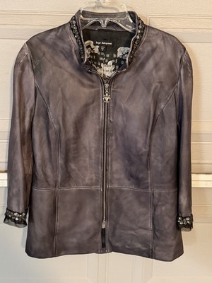 Y2K Royal Underground 100% Silk Leather Jacket Rhinestone Womens Medium Nikki