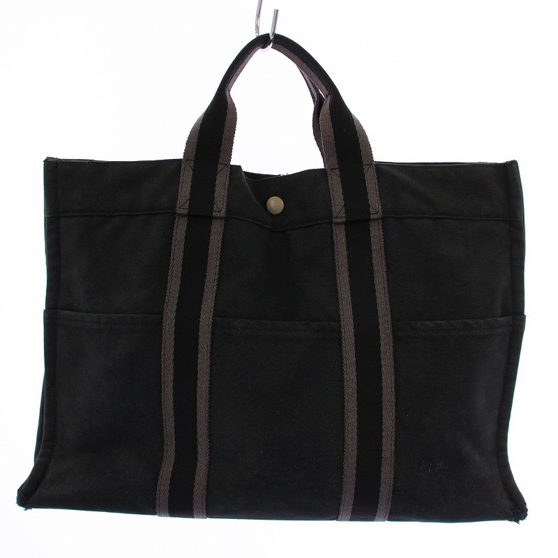 Hermes Aleline MM Tote Bag in Black Canvas for Women