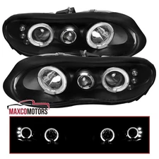 Black Fits 1998-2002 Chevy Camaro Projector Headlights LED Halo Lamps Left+Right