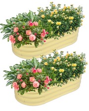 2Pack 4x2x1ft Galvanized Raised Garden Bed Outdoor Oval Planter Box - Yellow