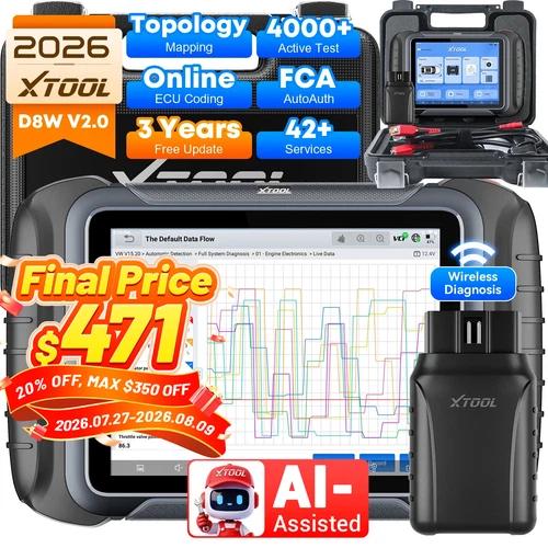 XTOOL D8W V2.0 All System Diagnostic OBD2 Scanner 42+ Services Topology Mapping