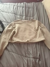 Women's Beige Cropped Fleece Crewneck Sweatshirt Size Medium