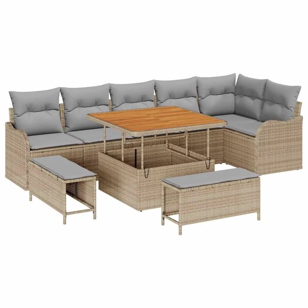 Garten Sofa Set 9 Teilig Mit Kissen Beige Hellgrau Sitzgruppe Balkon Terrasse-image