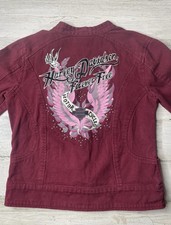 Harley-Davidson Jean Jacket Burgundy Denim Forever Free Embellished Girls Size 6