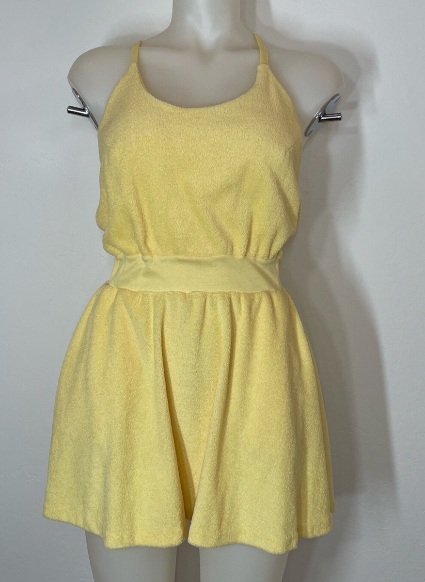 sachin and babi light blue dress Vintage 60s Michele Palmer Short Mini Halter Tie Dress Yellow Terry Cloth  Small
