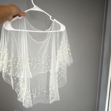 White Pearl Embellished Bridal Wrap Shawl One Size Regular