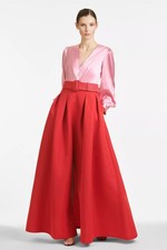 Sachin Babi Rose Pink Red Zoe Long Sleeve Mikado Gown Size 6 895 Less Belt