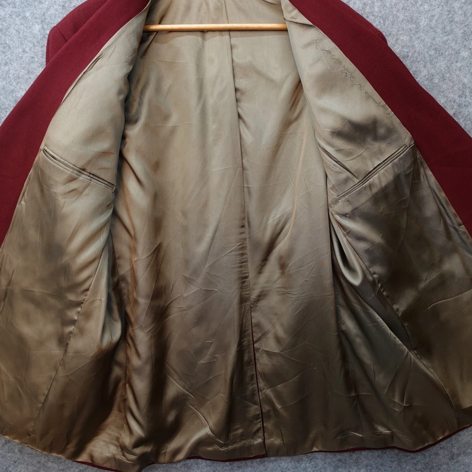 USA Made Hopsack Wool Blazer Mens 46R Burgundy Solid Gold Button Tailored Jacket - Image 2 of 4