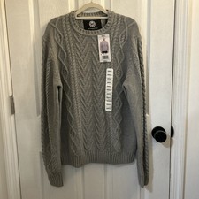 Weatherproof Men's Brown Cable Knit Long Sleeve Pullover Sweater S Gray NWT