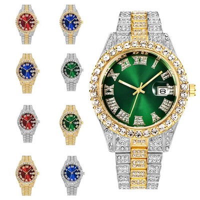 New 2025 Watch For Men Luxury Iced Out Diamond Quartz Men's Watches Calendar