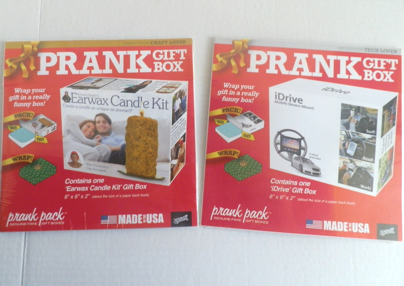 “Earwax Candle and IDrive" Prank Gift Box Wrap Real Present in Gag, 2 New Boxes