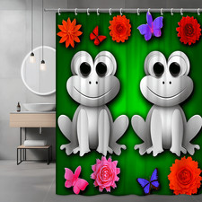 Cute Frog and Floral Shower Curtain Green Background