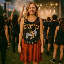 Lauren Moshi Led Zeppelin US Tour 1975 Rhinestoned Maxi Dress Grunge Band XL