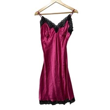 Victoria's Secret Magenta Pink Satin Lace Trim Slip Dress Nightgown Medium