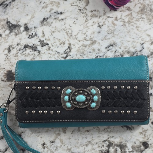 Montana West Turquoise/Black Studded Wristlet Wallet, Credit Card, Folding