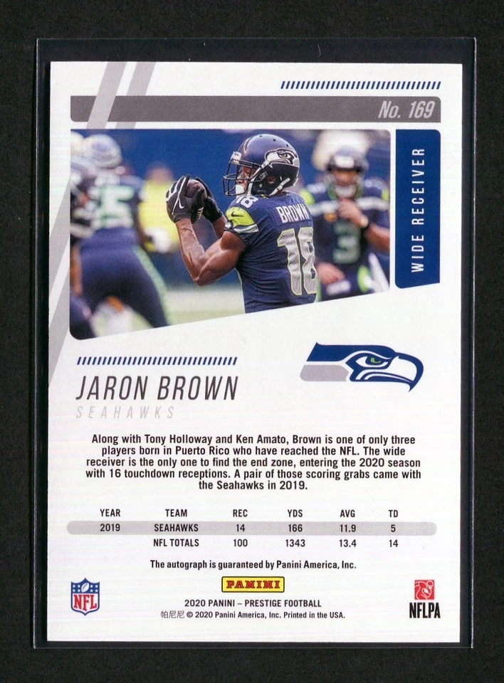 2020 Panini Prestige - #169 Jaron Brown [Autograph - Xtra Points - Blue] - Image 2 of 2