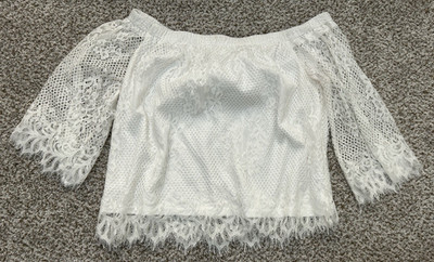 Bleuh Ciel White Lace Off-Shoulder Blouse L Lace Beach Lined Angel core Ethereal