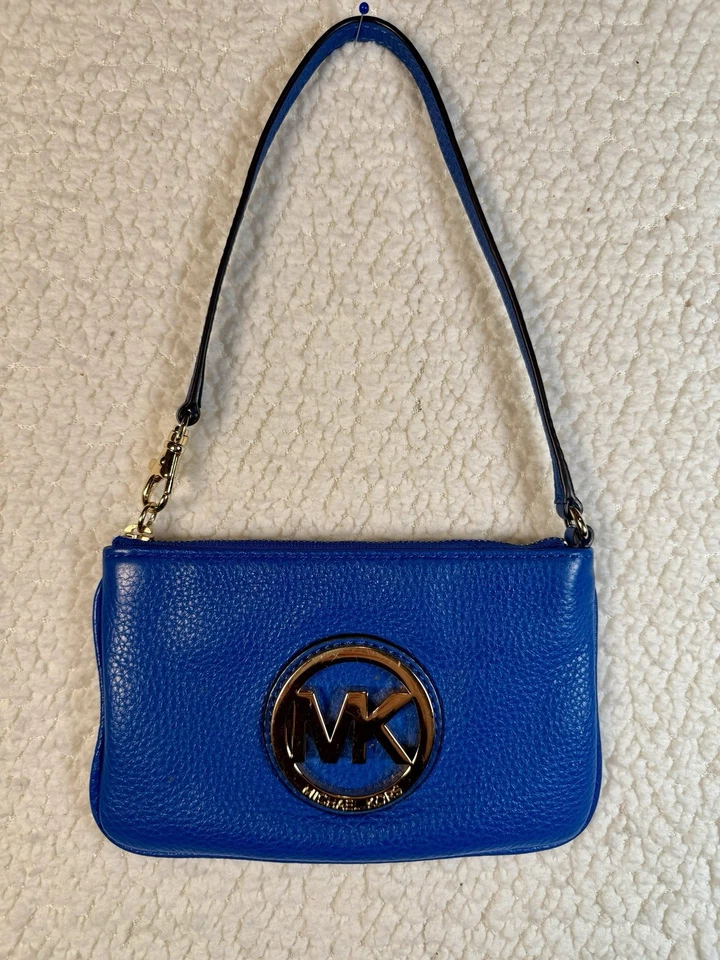 Michael Kors MK Blue Leather Small Zip Top Handle Bag Handbag Purse - Image 2 of 4