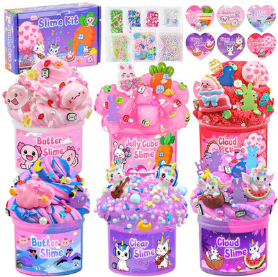 LAWOHO 6 Pack Pink Slimes, Glow in the Dark Cloud Slime kit for Girls Ages 8-12,