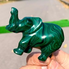 342G Natural glossy Malachite Crystal  Handcarved elephant mineral sample