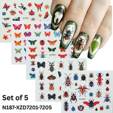 Insect & Butterfly Nail Stickers Set of 5 &ndash; Colorful 3D Nail Decals