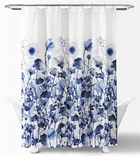 x 72  Zuri Flora Shower Curtain-Fabric Watercolor Floral Print Design Navy