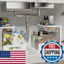 Realinn Under Sink Organizer Pull Out Cabinet Organizer 2 Tier Slide Out Sink