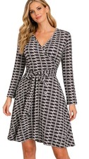 EFFIE'S HEART Dress Women's Small Car Print Waist Tie Long Sleeve Pullover