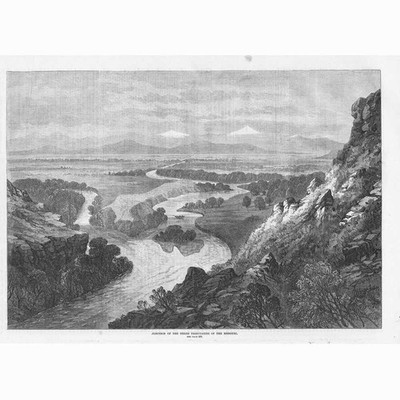 Kreuzung der drei Nebenflüsse des Missouri River - antiker Druck 1870