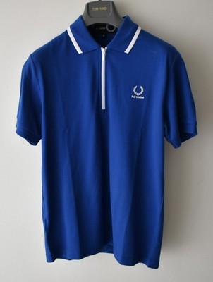 Fred Perry x Raf Simons French Blue Jersey Cotton Zip Polo Shirt Size Small