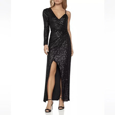 BCBG MAXAZRIA ONE-SLEEVE SEQUEN ASYMMETRICAL GOWN